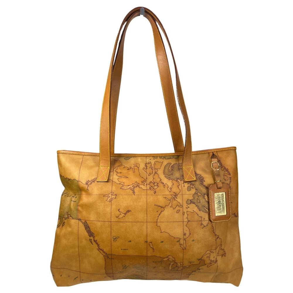 Alviero Martini 1A Classe Geo Map Print Large Leather Tote Bag Italy